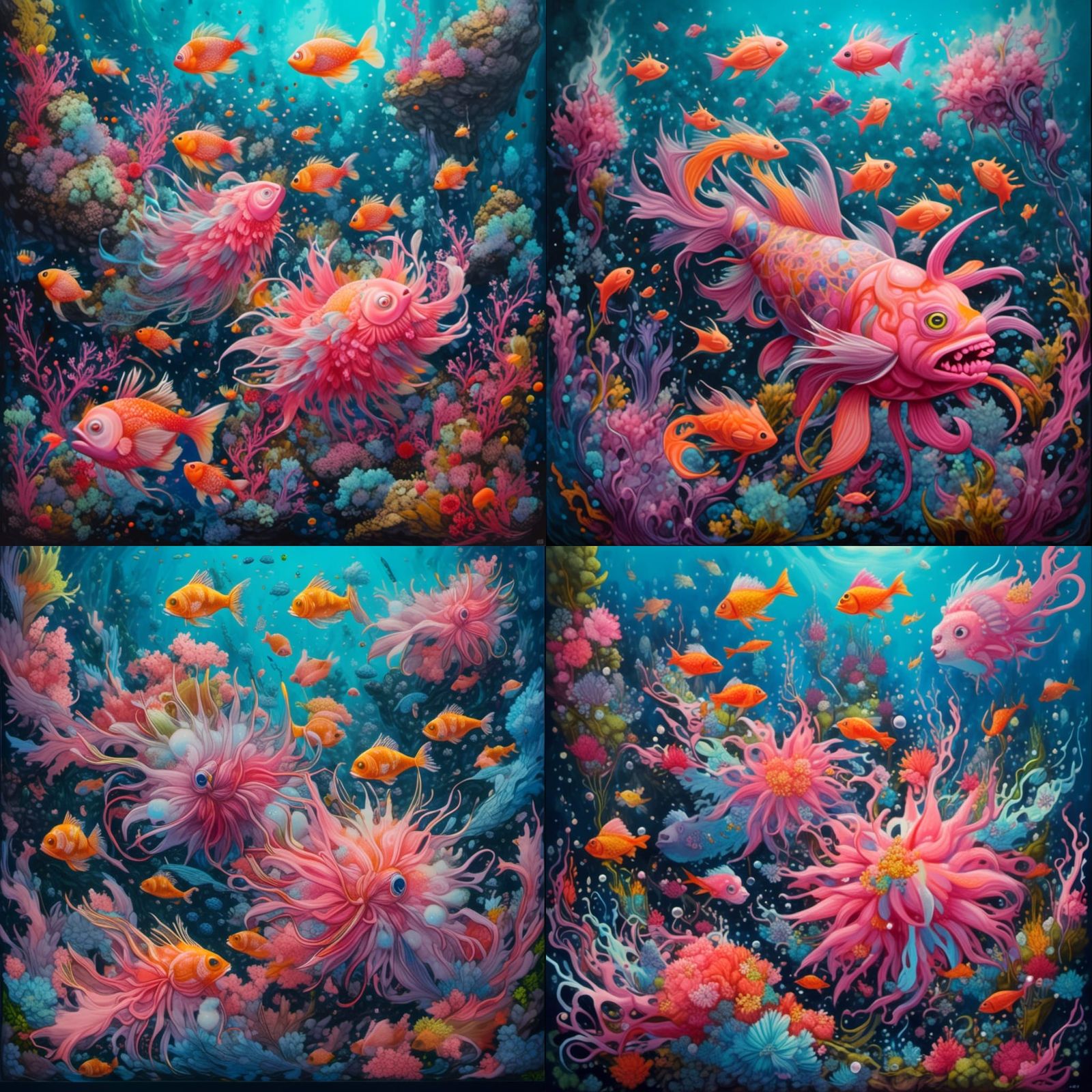 Fantasy Underwater World with Colorful Fish in Graffiti Art