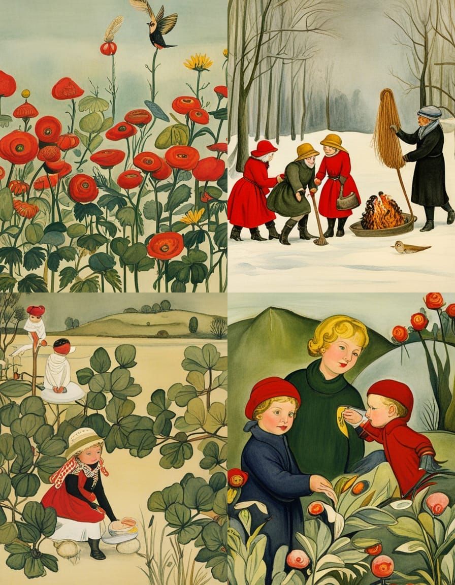 Whimsical Scene in Vintage Children's Book Style