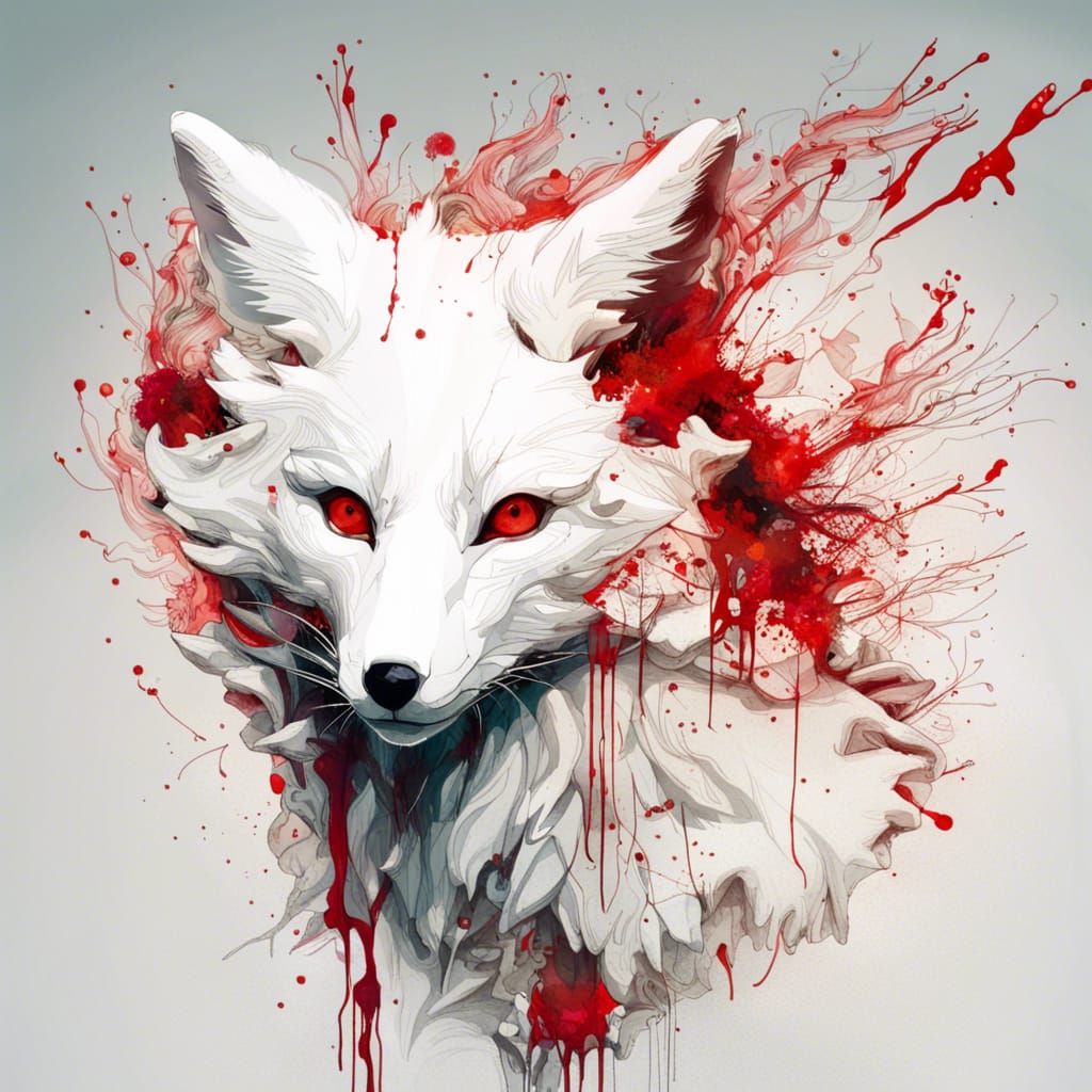 Intricate White Fox Portrait in Digital Art Style