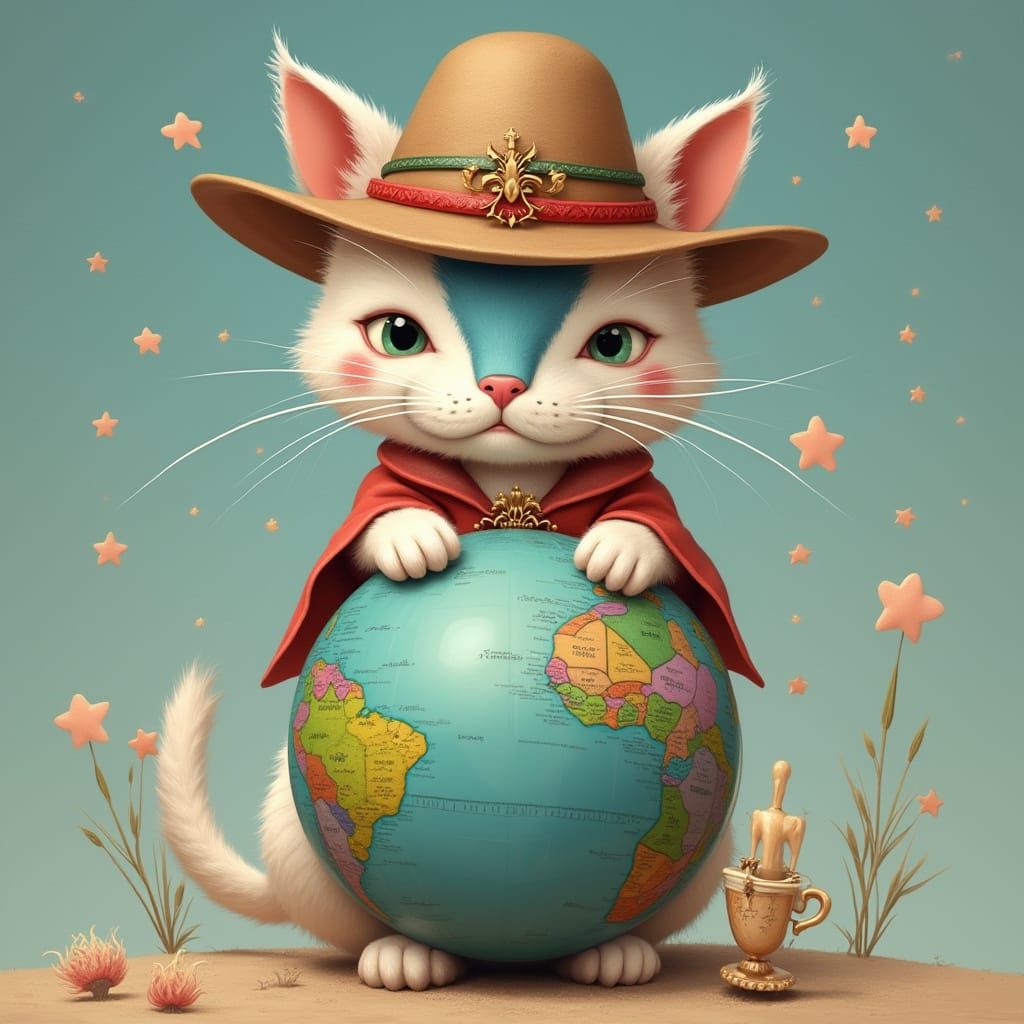 Surreal Whimsical Mascot with Flag Elements in Pastel Colors