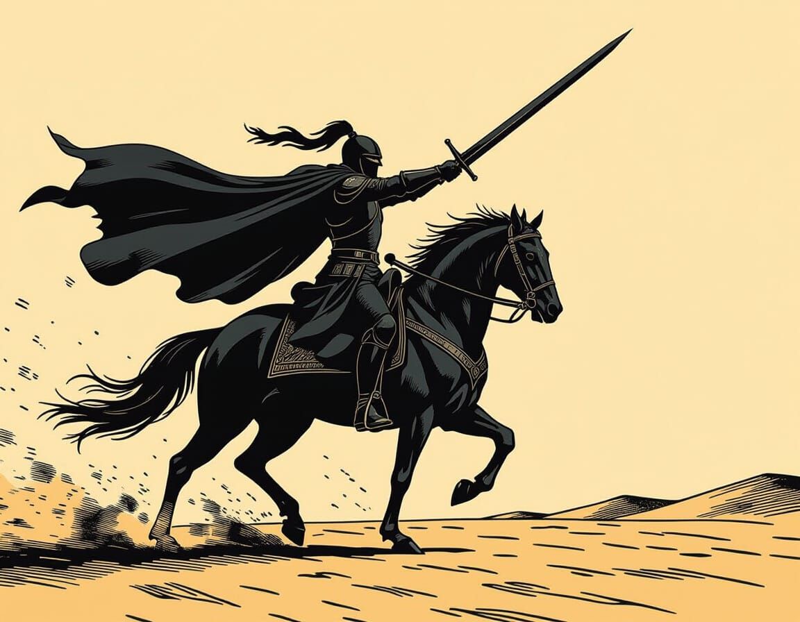 Black Rider Flag with Raised Sword