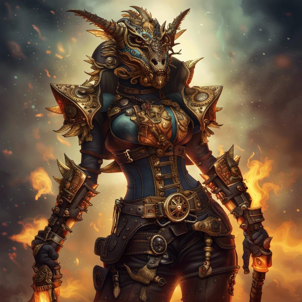 Dragonborn Arcanepunk Spellcaster with Fire Magic