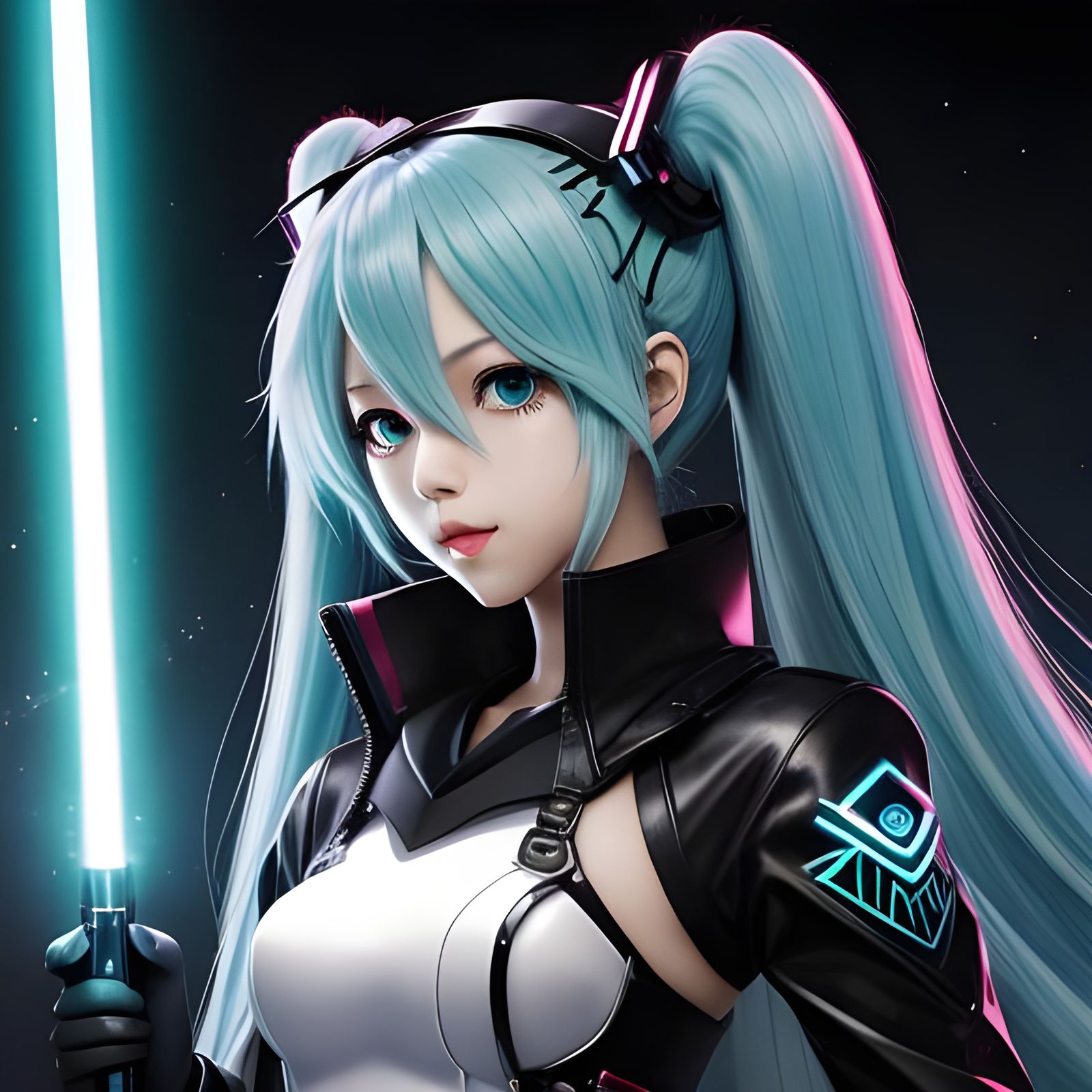 Evil Hatsune Miku with Lightsaber, Anime Style