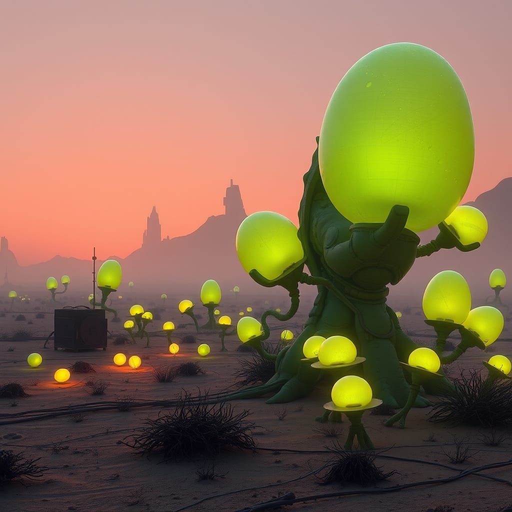Eerie Alien Landscape with Glowing Flora