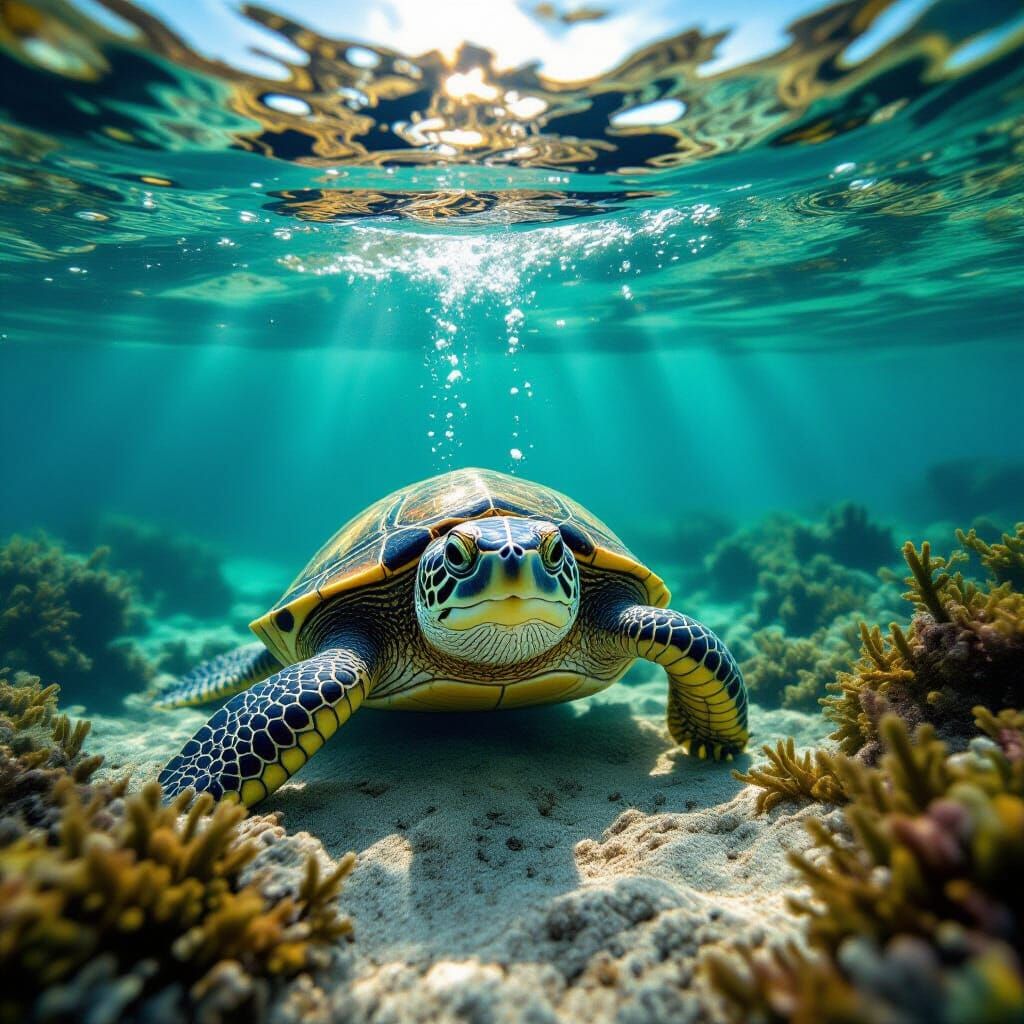 Salamander Diving Underwater in Hyperrealistic Style