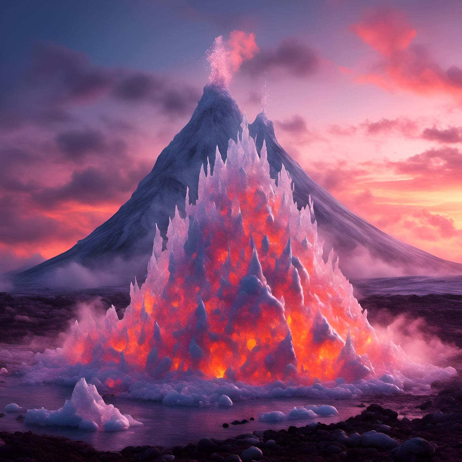 Ice Sculpture Meets Lava Volcano in Hyperrealism