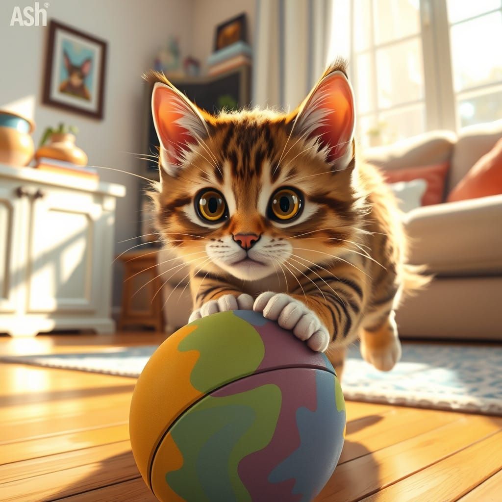 Vibrant Cat in Whimsical Living Room