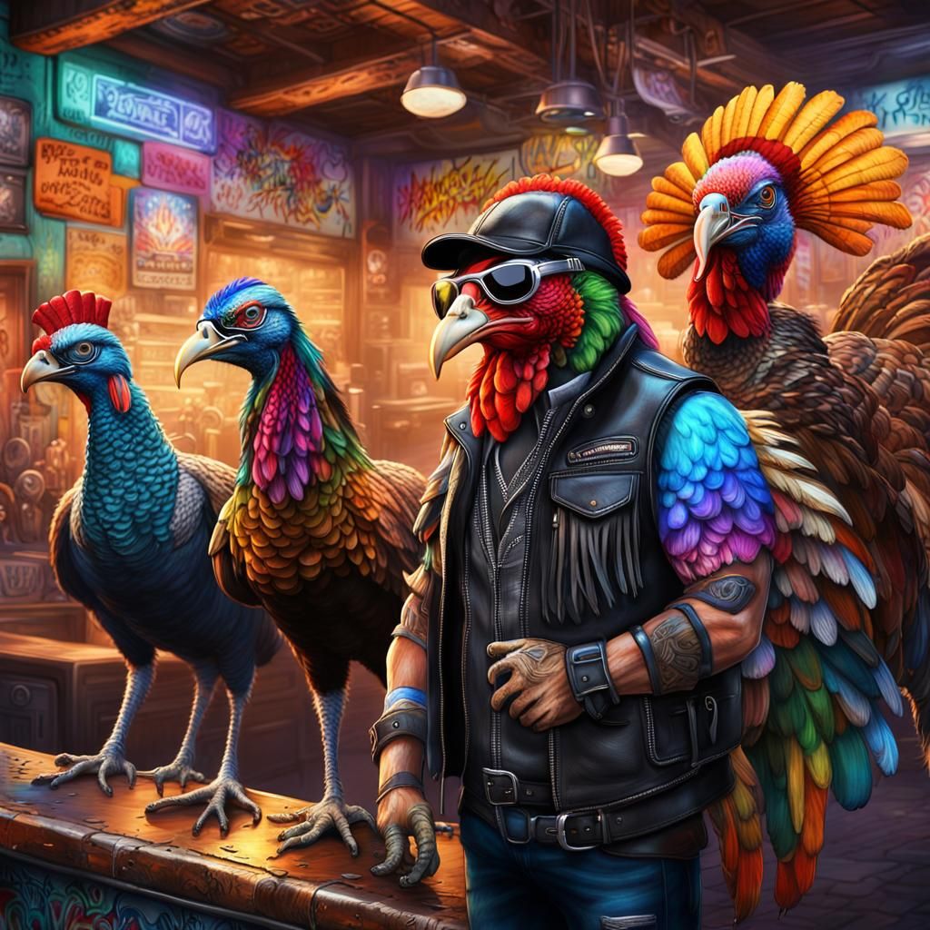 Turkeys in Biker Bar: Digital Matte Painting