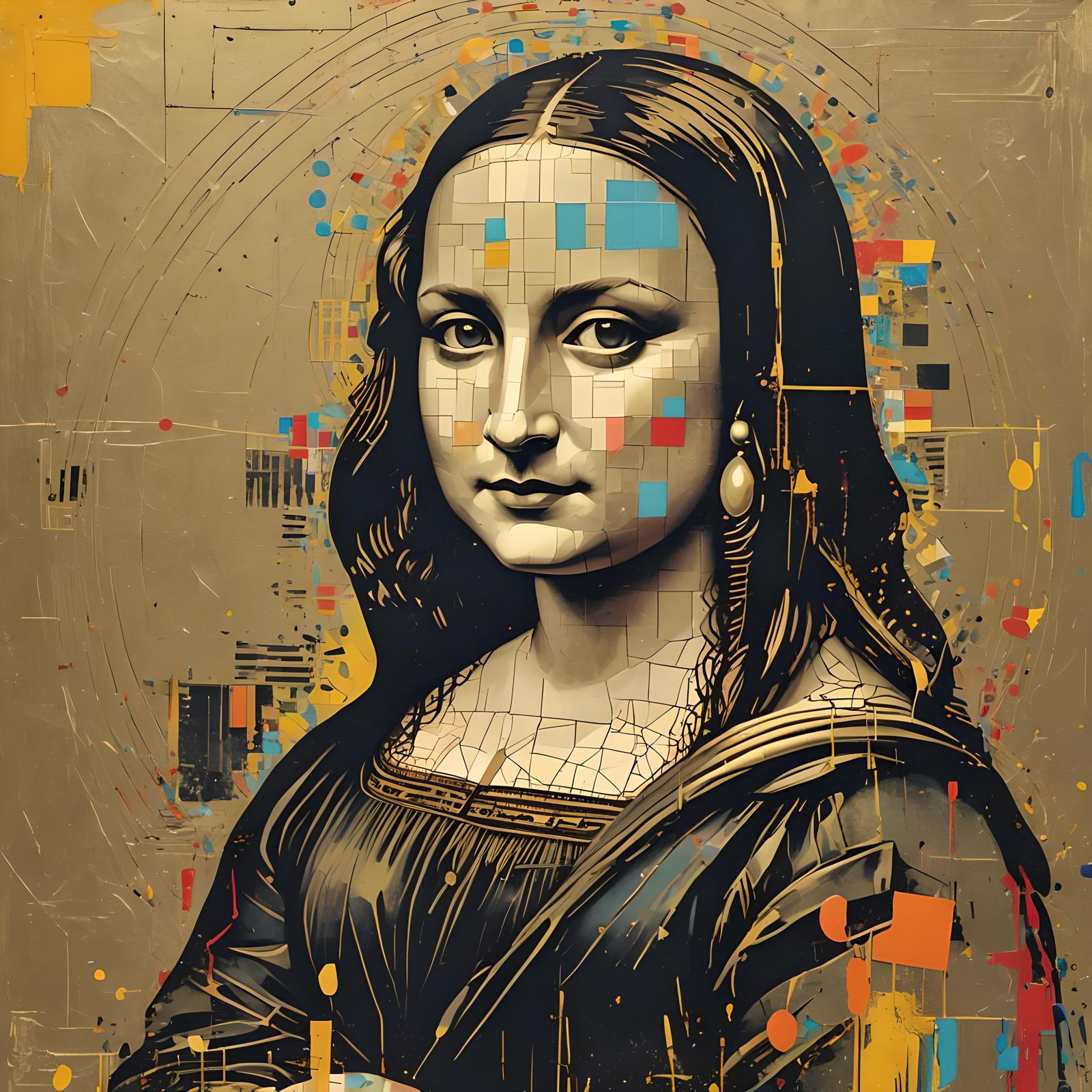Mona Lisa: Pop Art Screen Print in Bauhaus Style