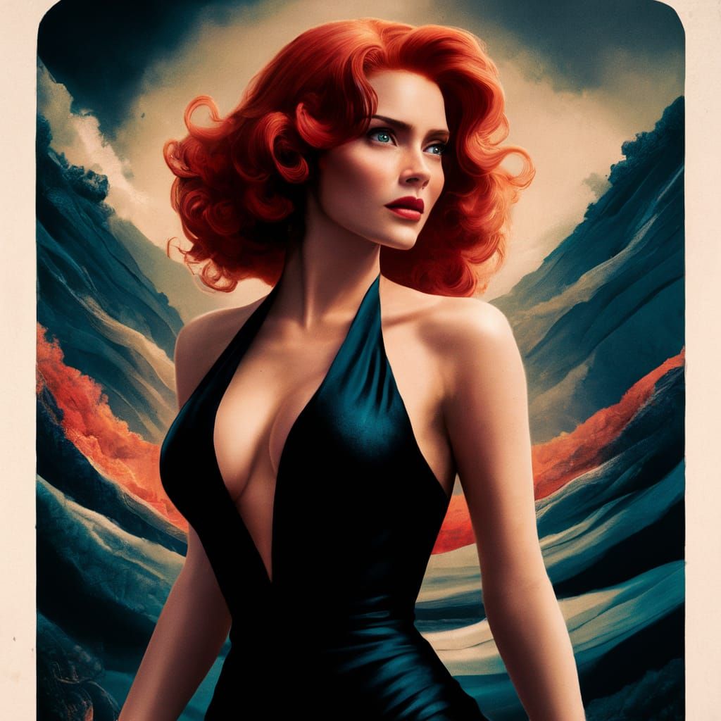 Captivating Movie Poster of a Mysterious Red-Haired Woman