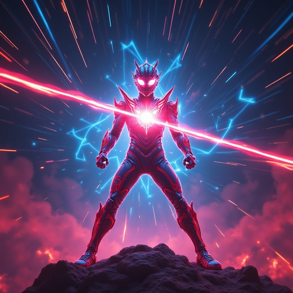Ultraman Blazar Unleashes Beam Attack in Cosmic Void