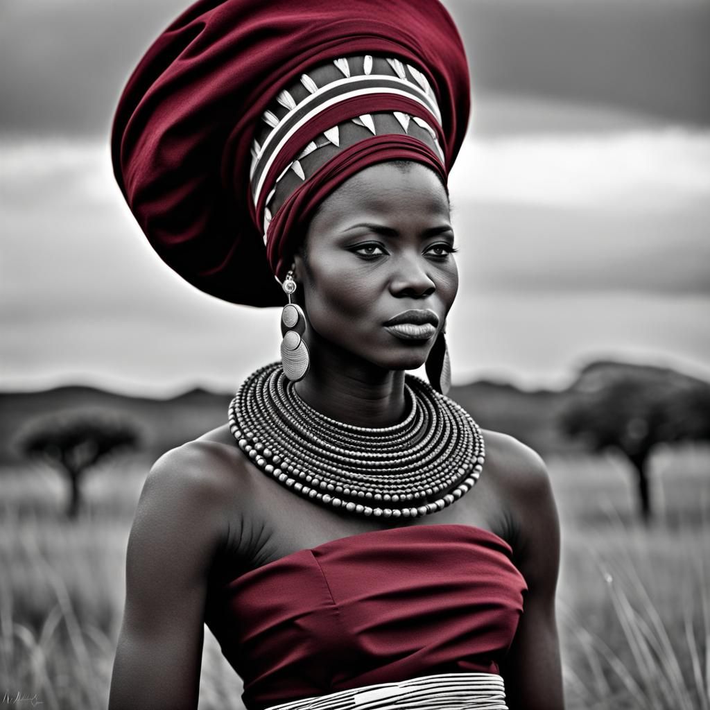 Burgundy Hair on Zulu Woman in Selective Color