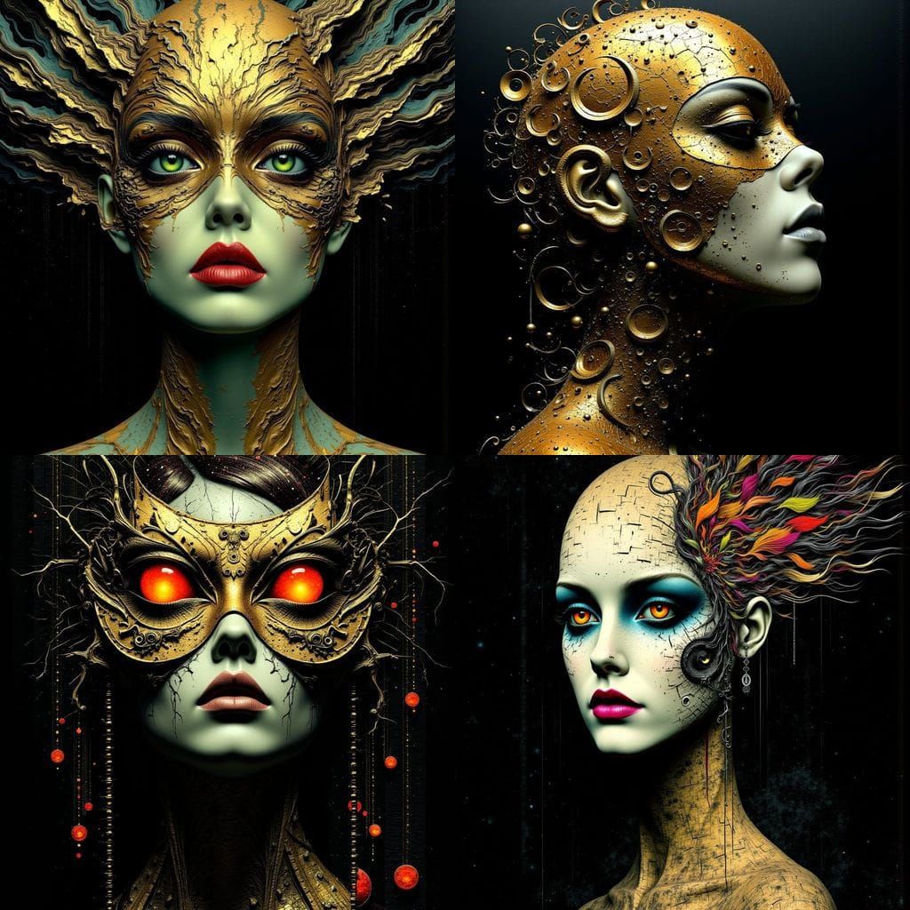 Retrofuturistic Martian Goddess in Gold Watercolor