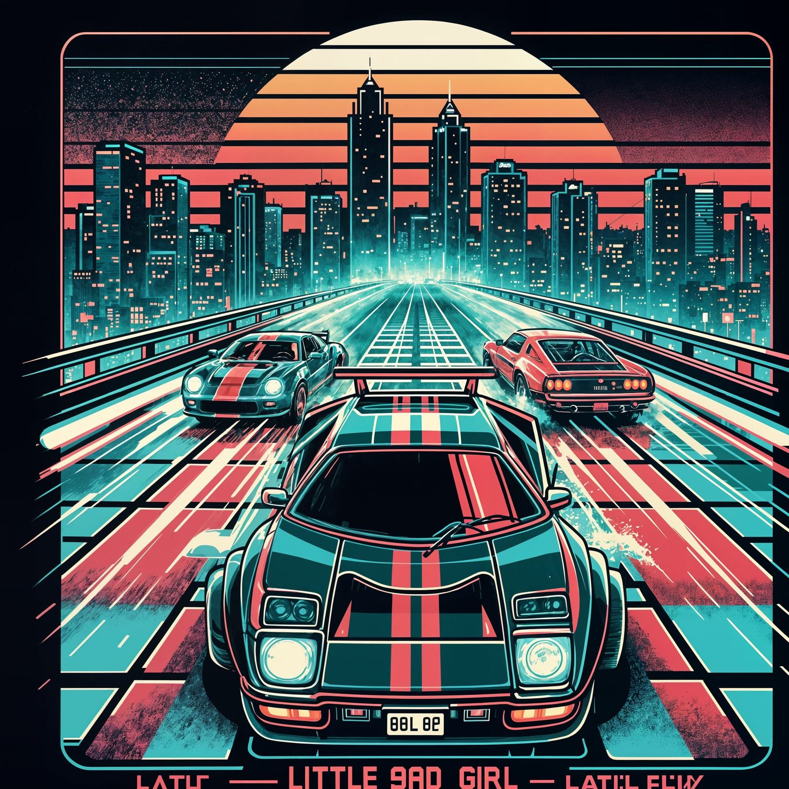 Retro Arcade Car Racing Scene in Pixel Art Style