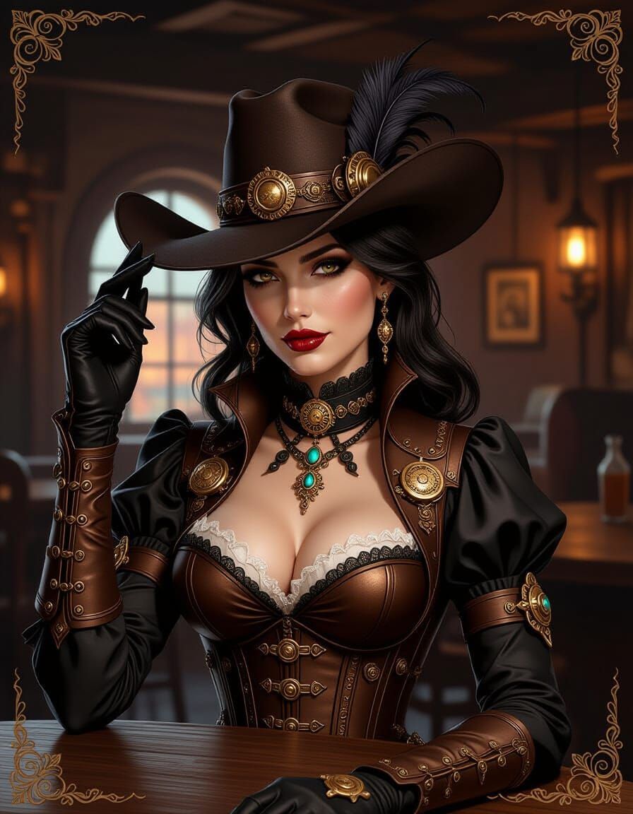 Gothic Steampunk Cowgirl in Dusty Saloon