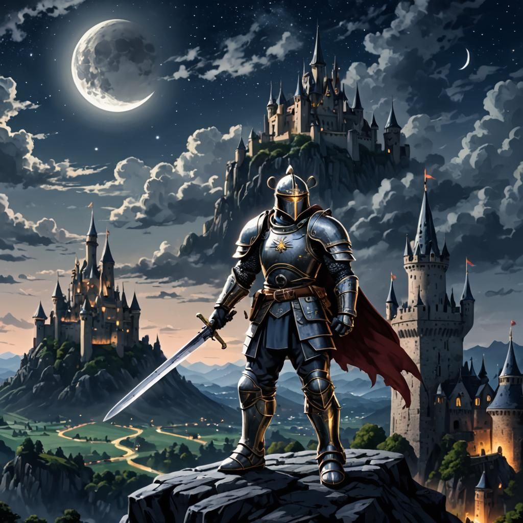 Armored Knight Under Starry Moonlight