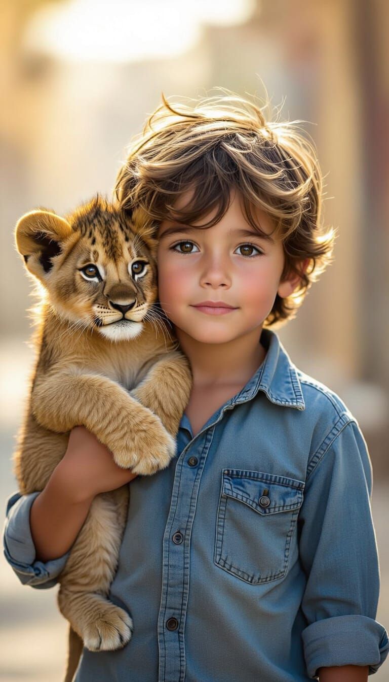 Boy and Lion Cub: A Heartwarming Portrait