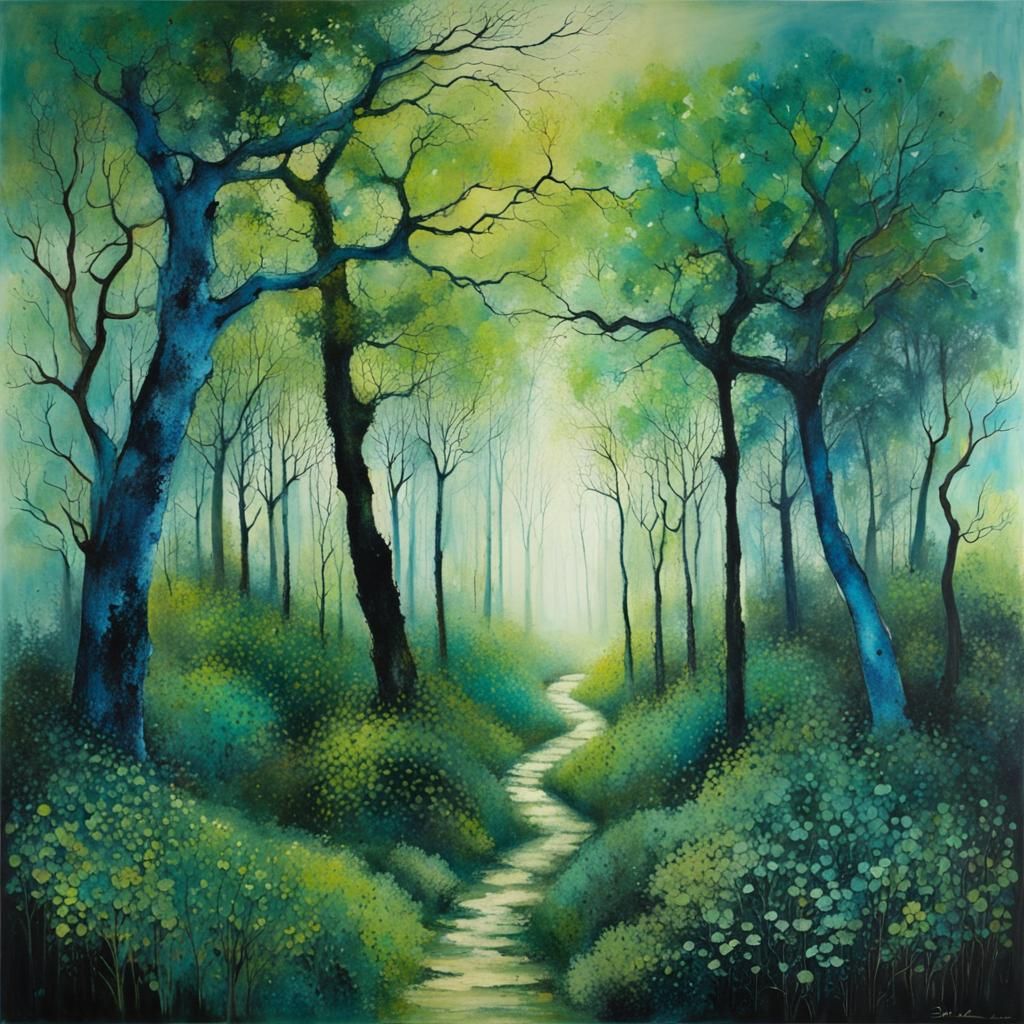 Surreal Forestscape in Art Brut Style