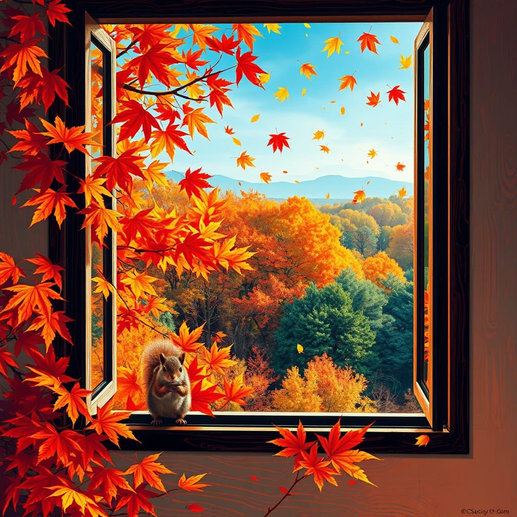 Surreal Autumn Landscape in Abstract Vector Style