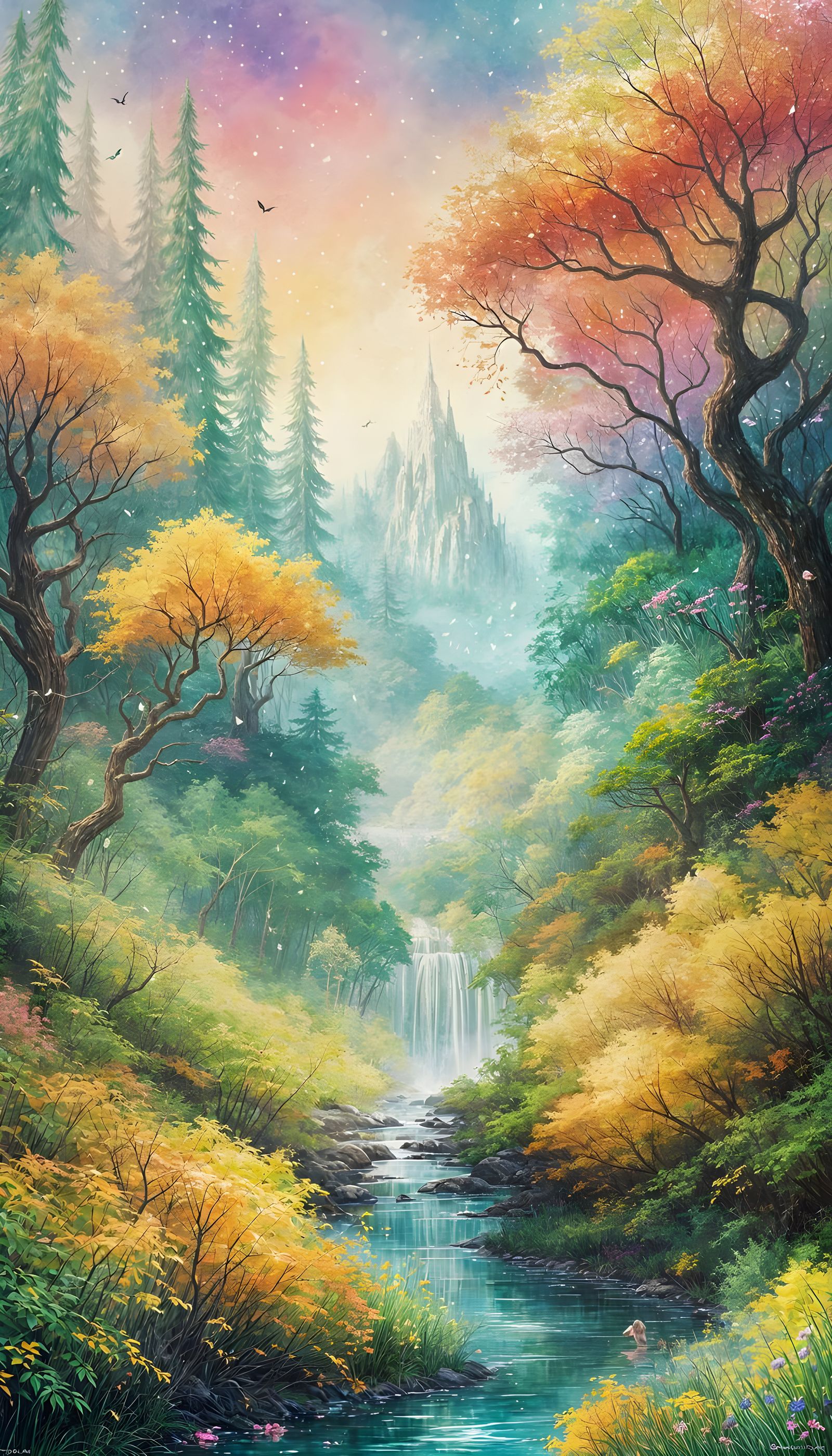 Whimsical Character in Magical Forest Landscape