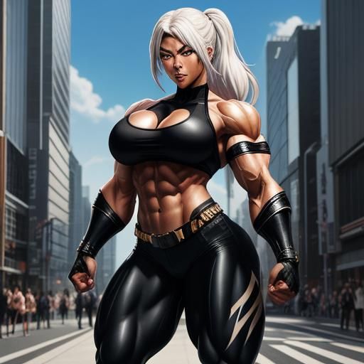 Muscular Girl in City: Anime Manga Style