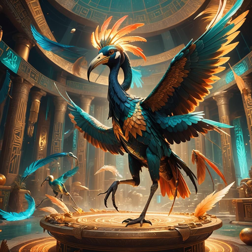 Thoth's Ibis Transformation: Mythological Art Nouveau Fantas...