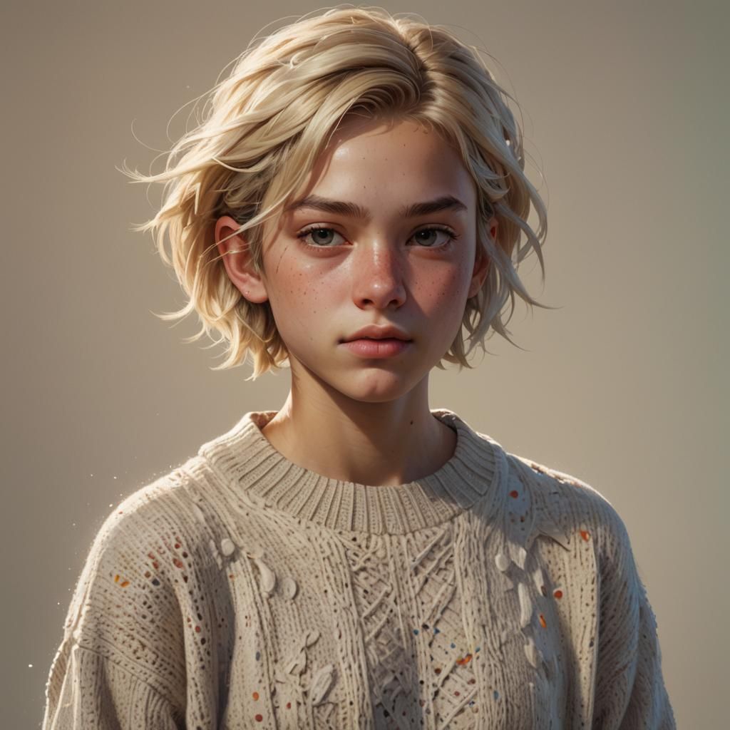 Hyperrealistic Image of a Youth in Oversized Sweater