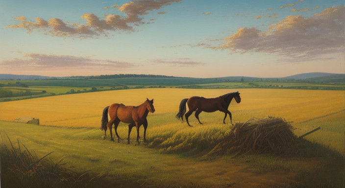 Vibrant Oil Painting of a Horse Defecating in a Golden Hour...