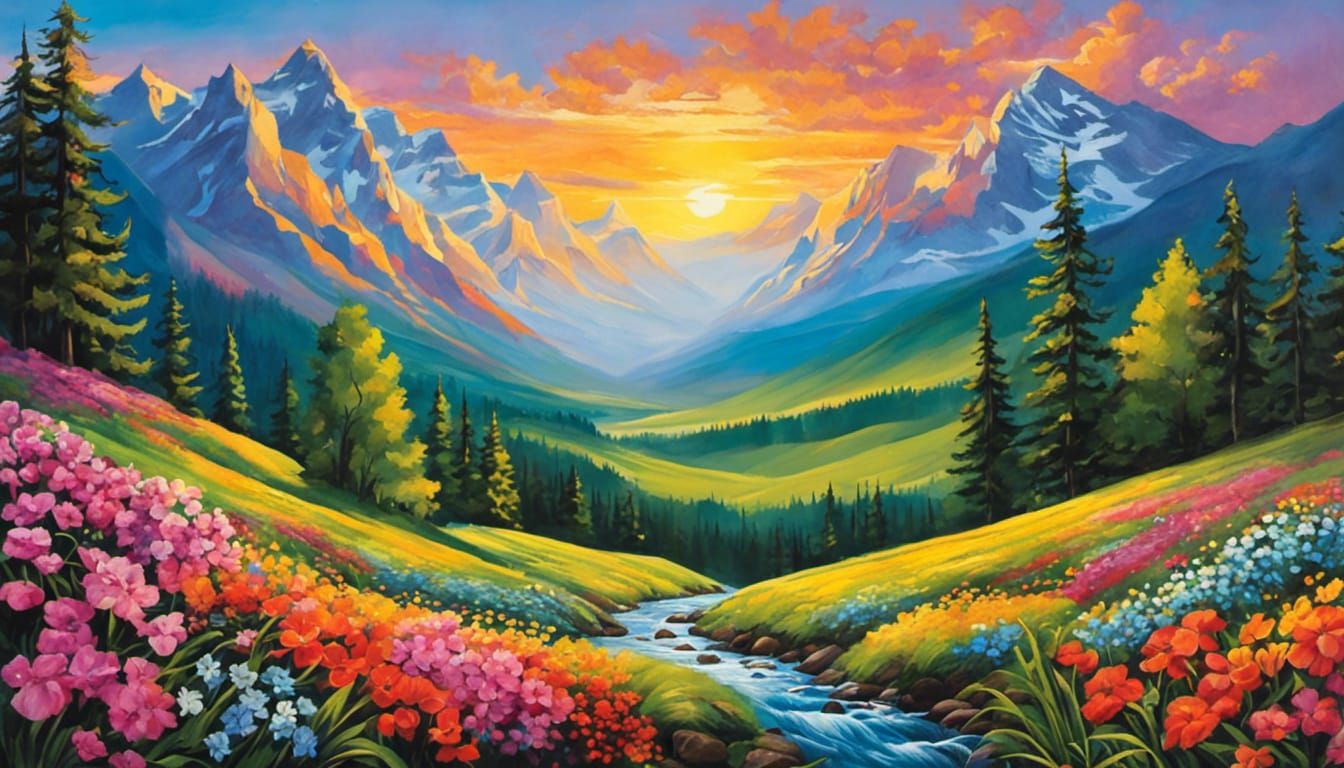 Mountain Landscape Painting: Candyland Wonderland