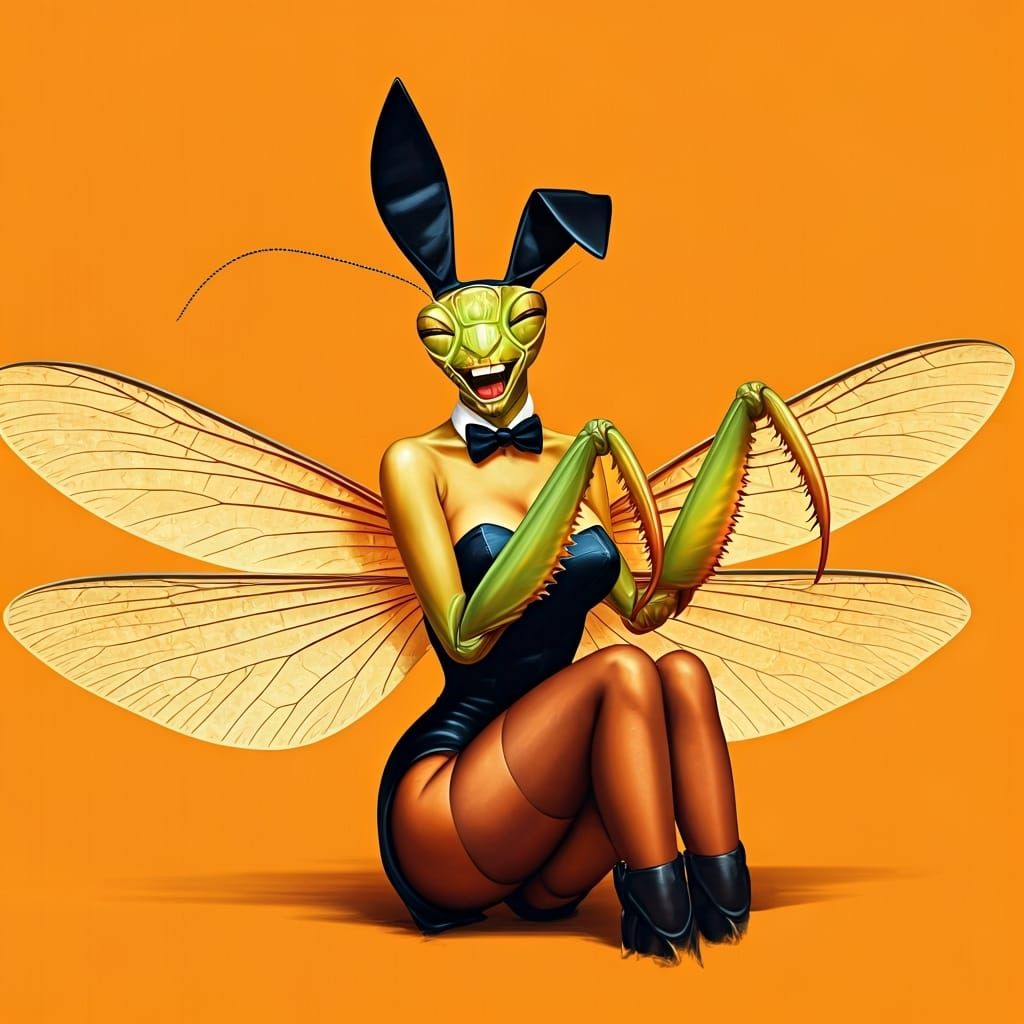 Anthropomorphic Praying Mantis as Playboy Bunny, Pin-Up Styl...