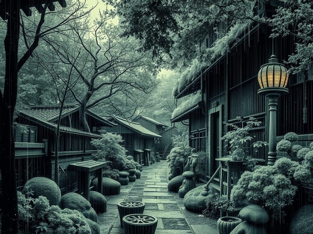 Datamosh Magic Garden in Dark Surrealism Style