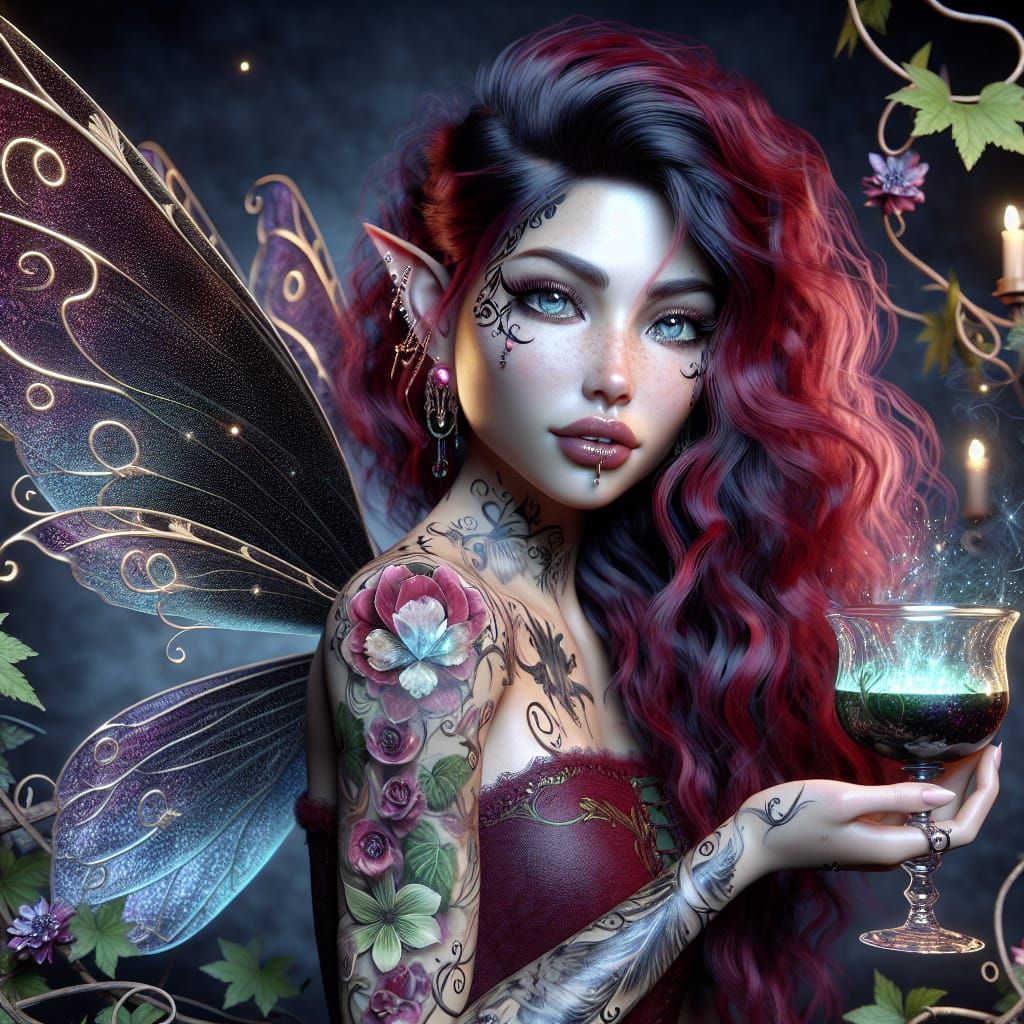 Enchanting Hispanic Fairy in Vine Glass