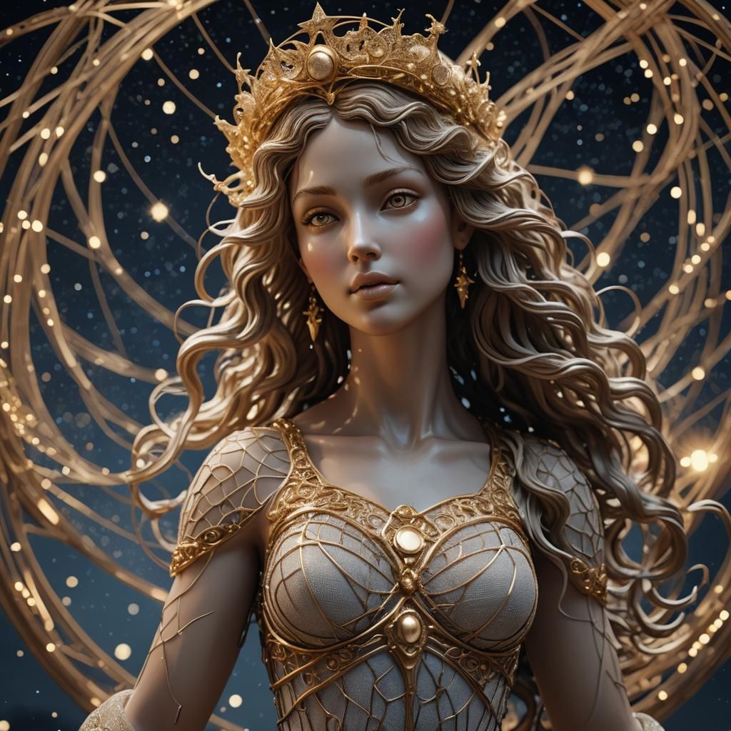 Hyper-Realistic Digital Goddess in Starry Night