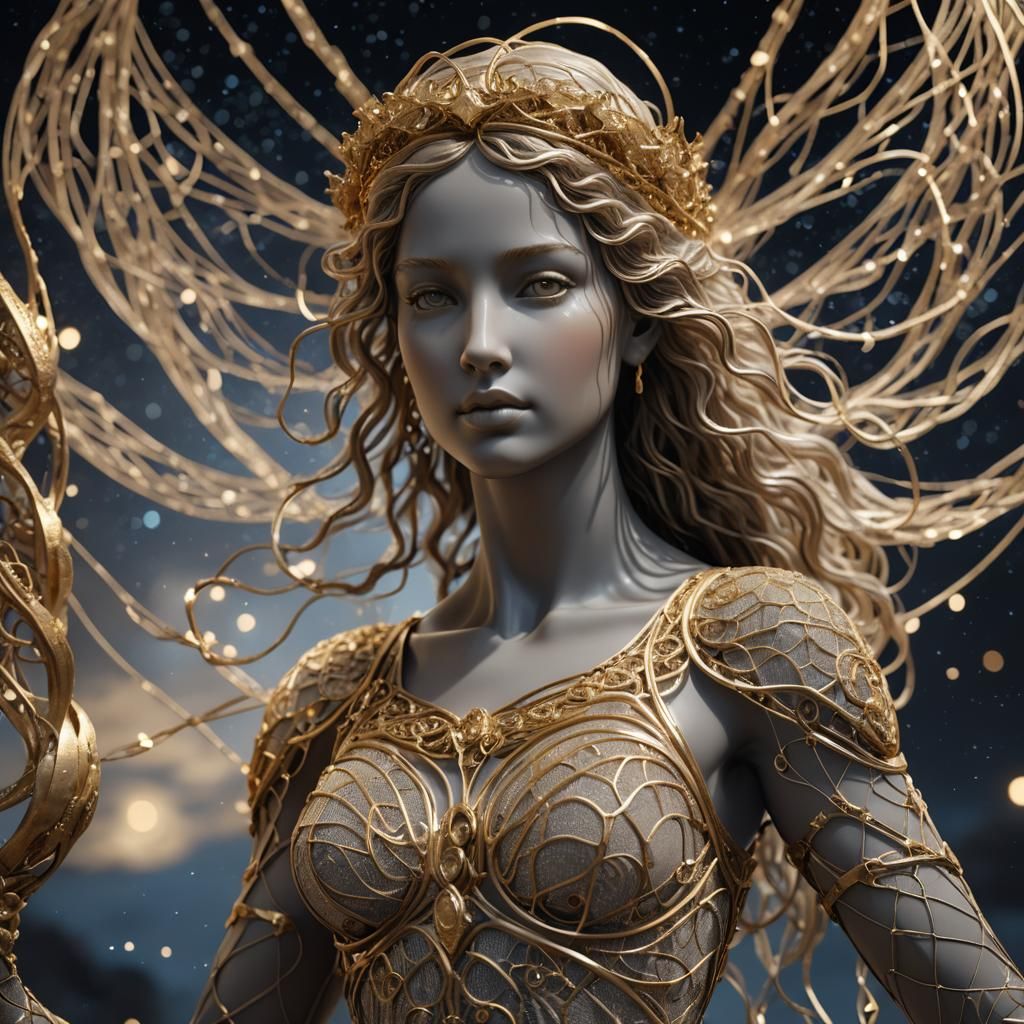 Hyper-Realistic Sculpture of Aphrodite in Starry Night