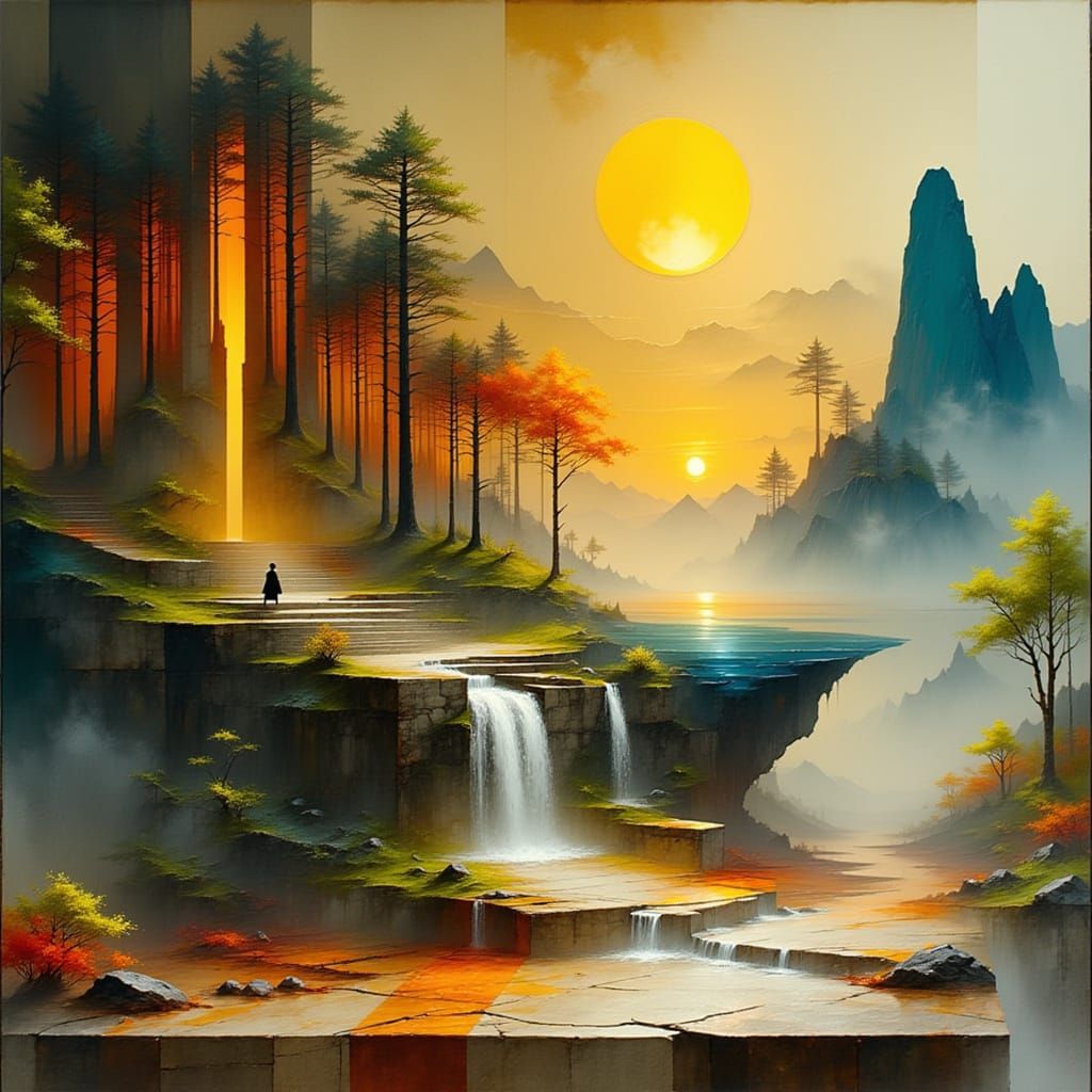 Autumn Landscape Painting in 3D Projection
