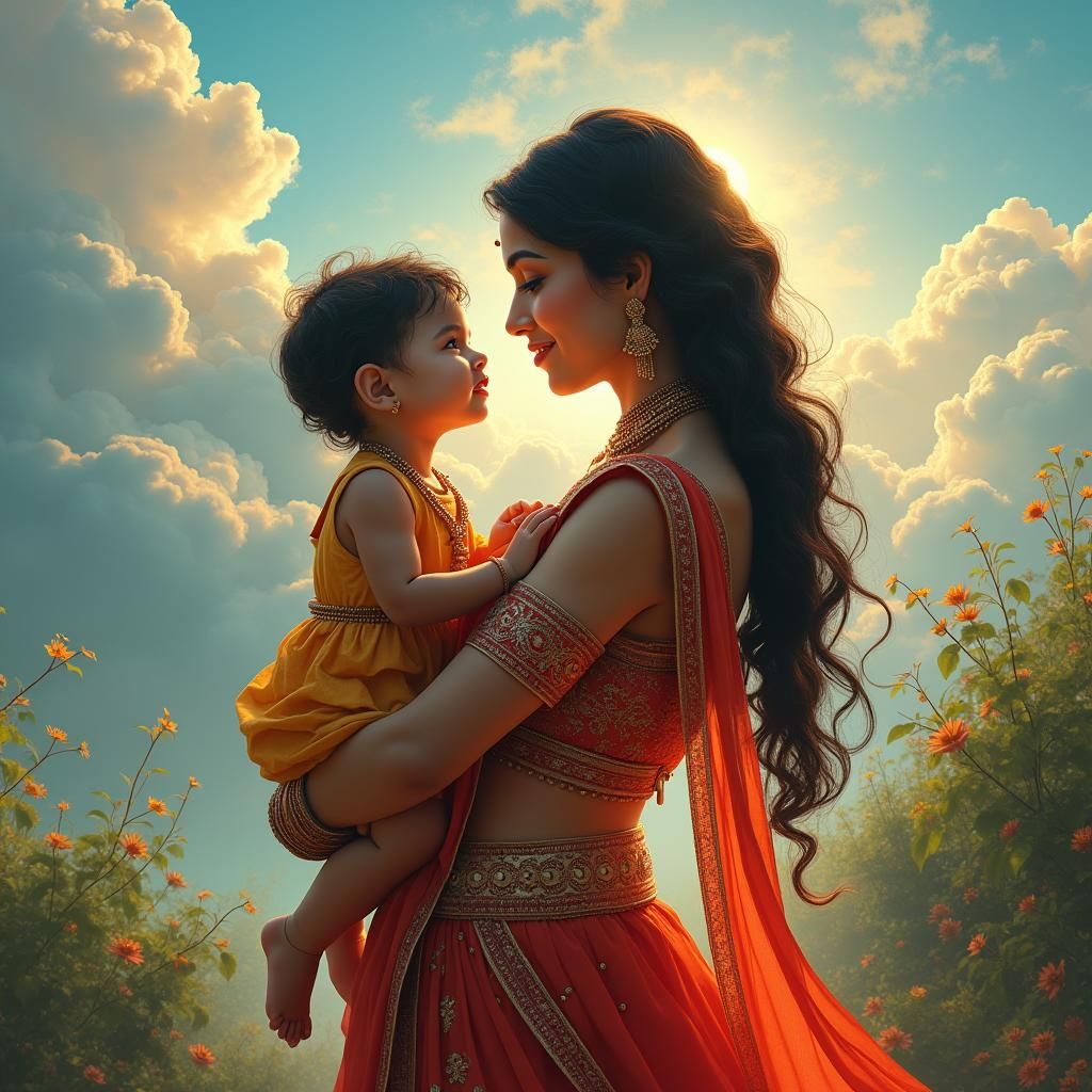 Indian Mother and Child in Dreamlike Fantasy Art