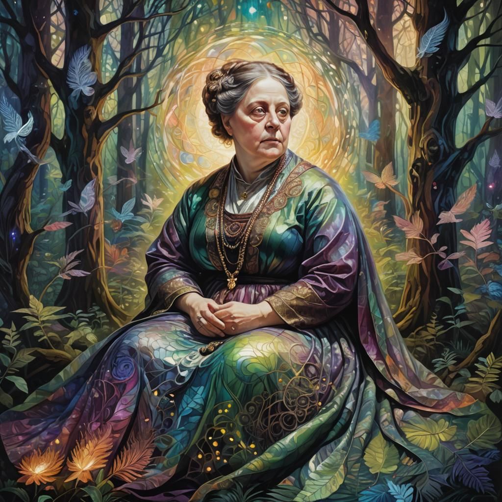 Ethereal Portrait of Helena Blavatsky in Cosmic Mysticism