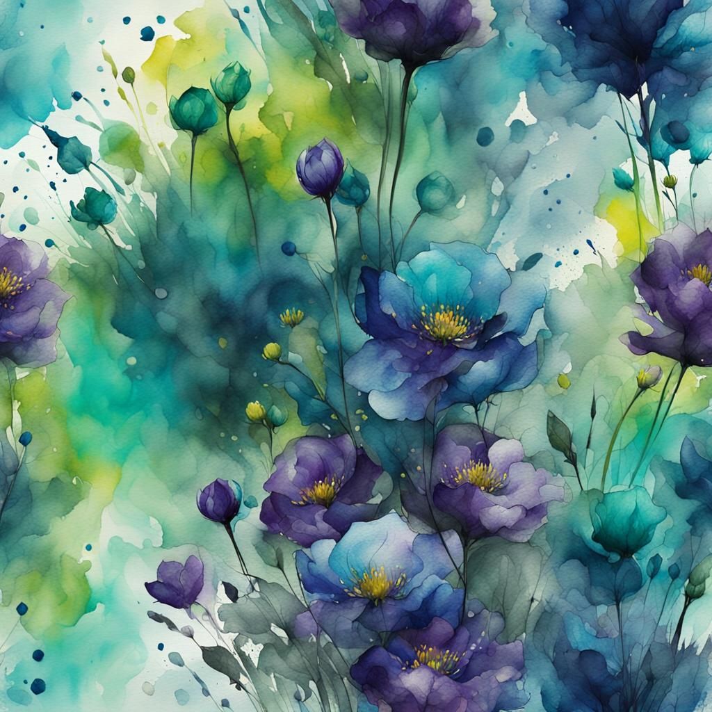 Atmospheric Watercolor Flowers with Golden Accents
