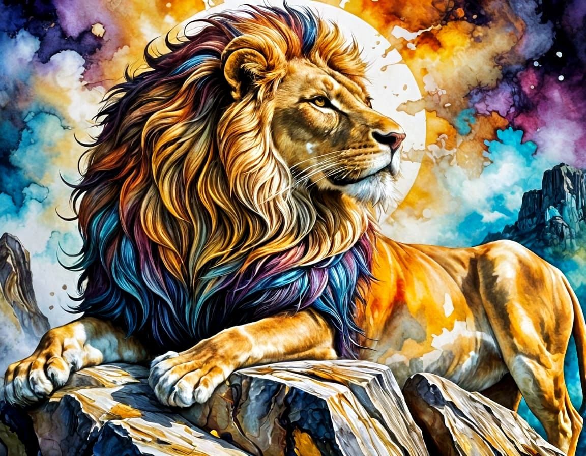 Majestic Lion in Alcohol Ink Splash Painting
