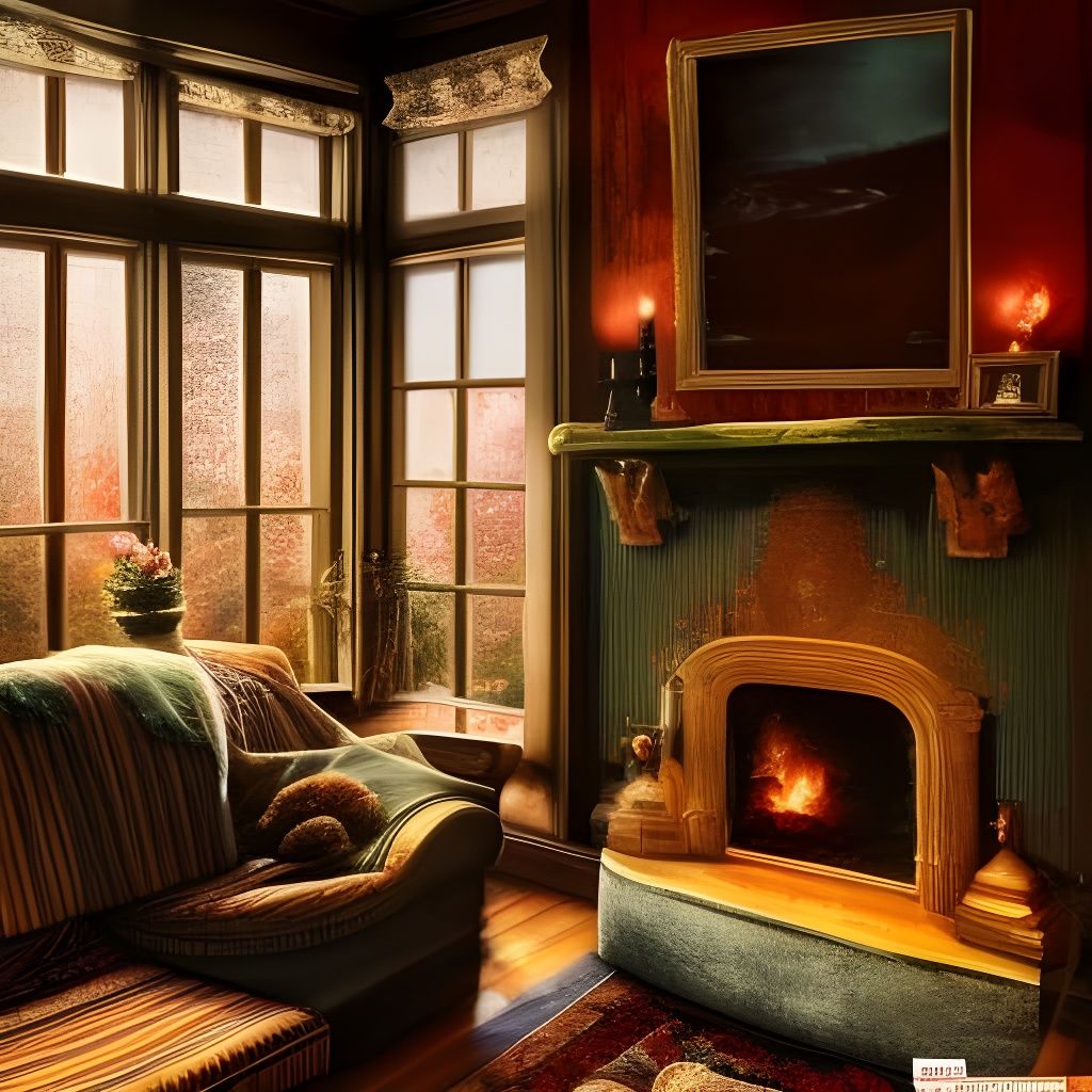 Cozy Room with Fireplace: Studio Ghibli Style