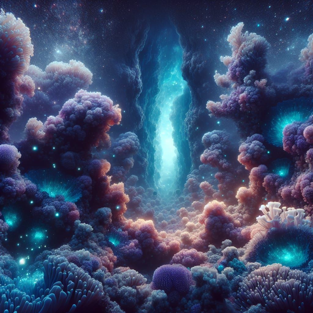 Ethereal Galaxy Reef: Underwater Cosmos in Celestial Hues