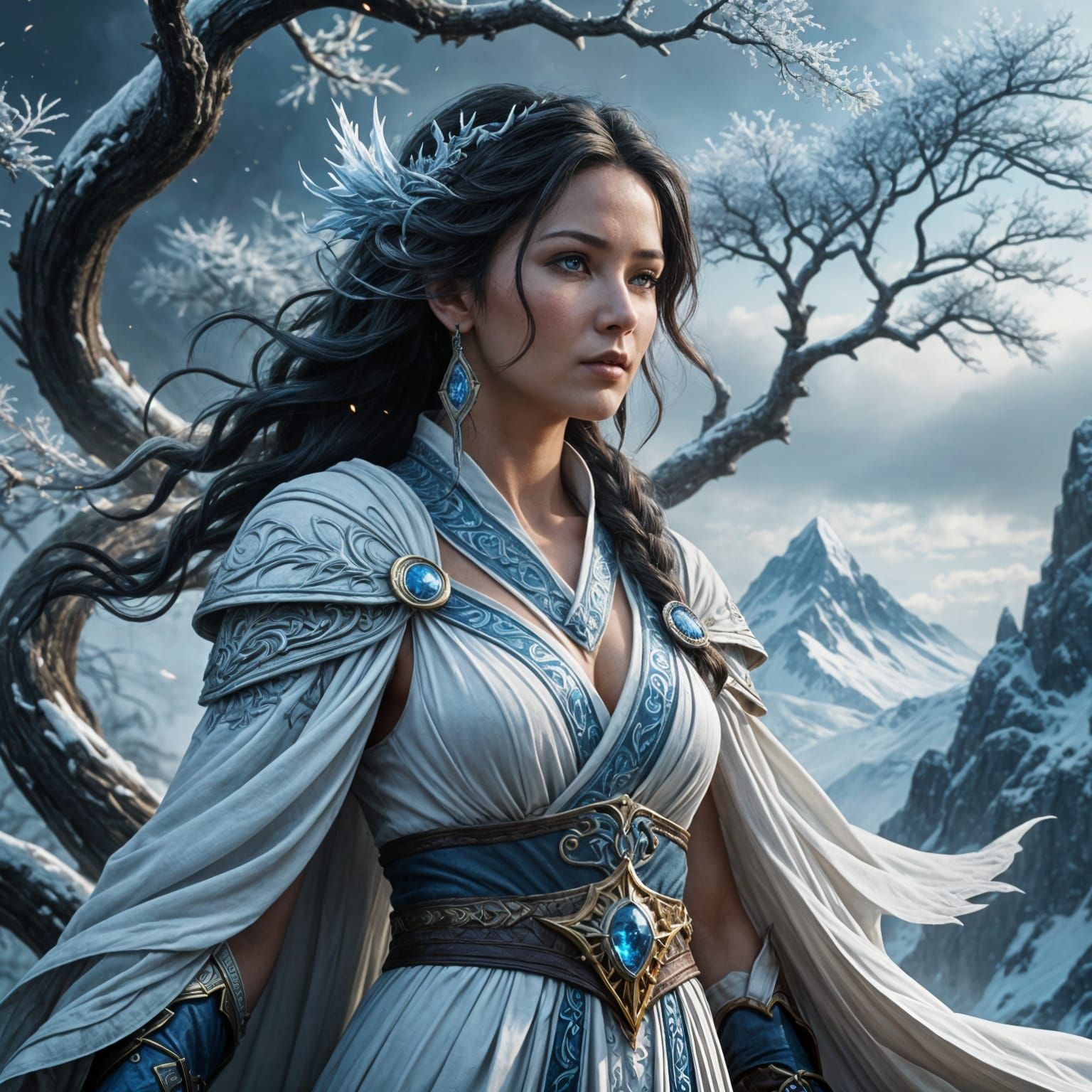 Ethereal Priestess of Ice and Fire in Cinematic Realism