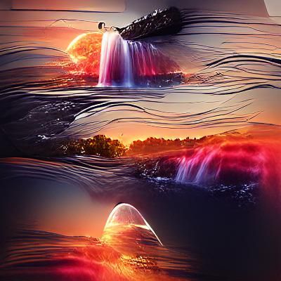 Sunset Waterfall Space Lake Forest: HD Landscape