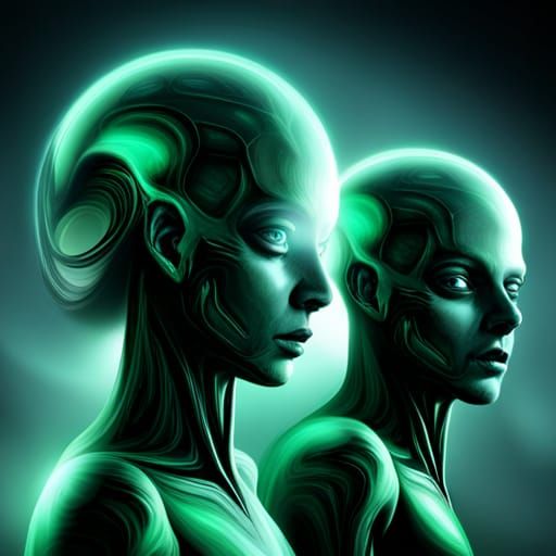 Humanoid Aliens in Green and Black