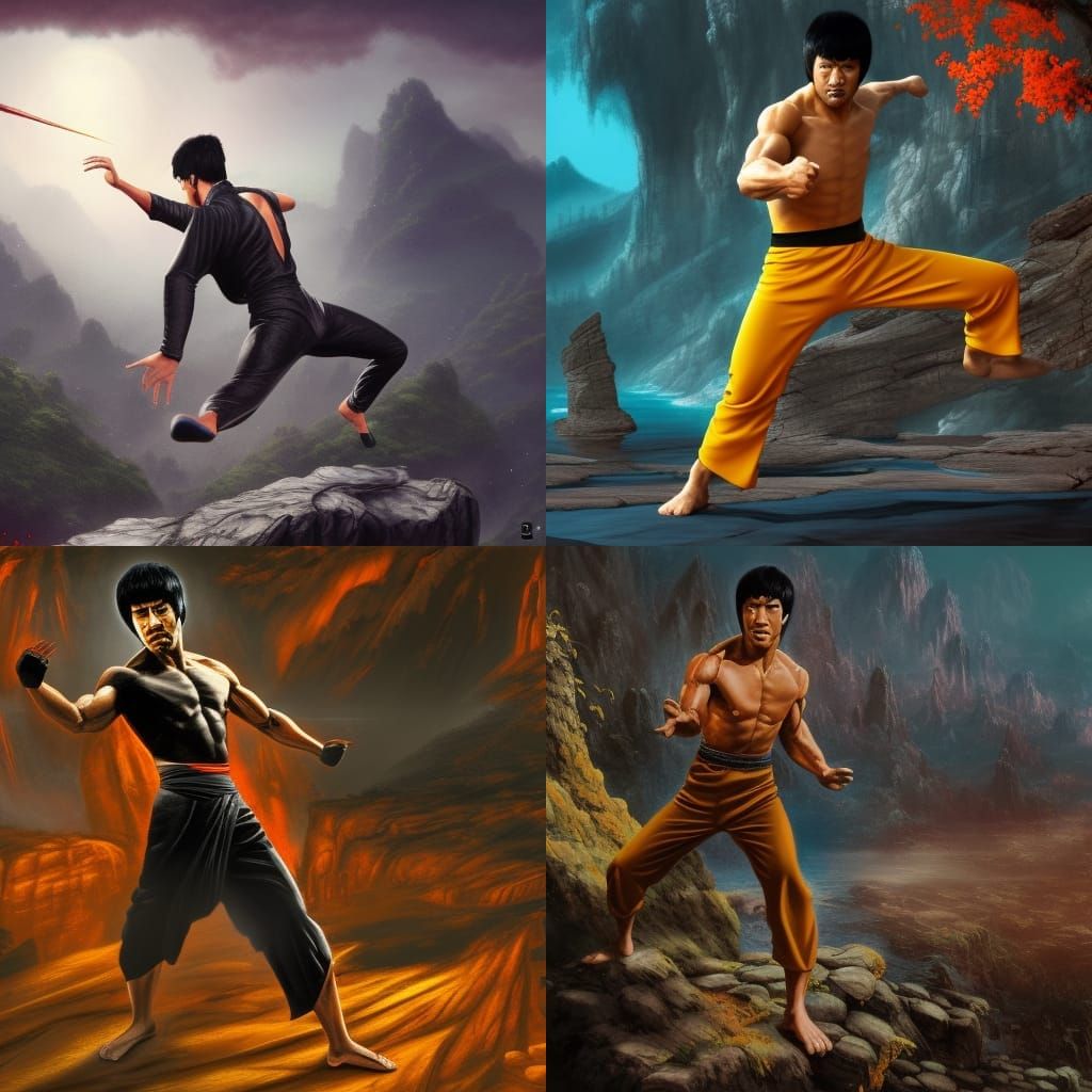 Bruce Lee: Detailed Matte Painting in Deep Color