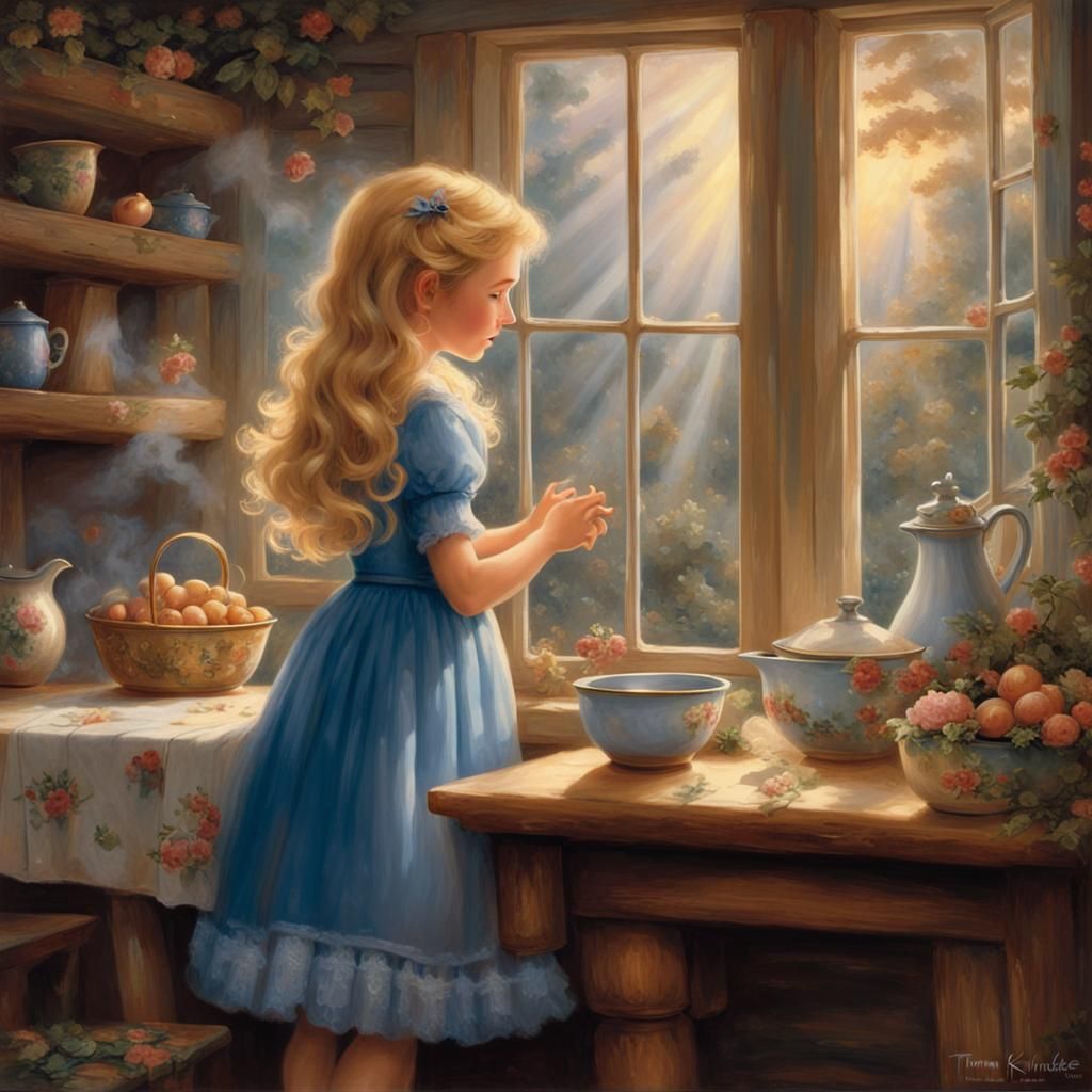 Goldilocks Peeks into Cottage Window, Ethereal Fantasy Style