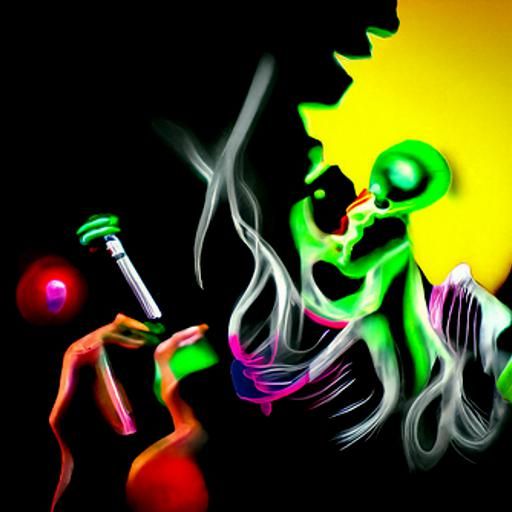 A zombie inhaling smoke from marijuana while dancing in a cl...
