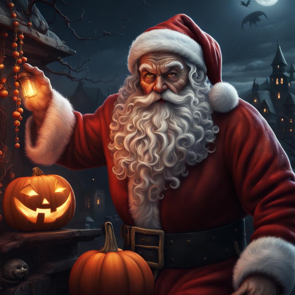 Santa Claus Celebrates Halloween: Detailed Matte Painting