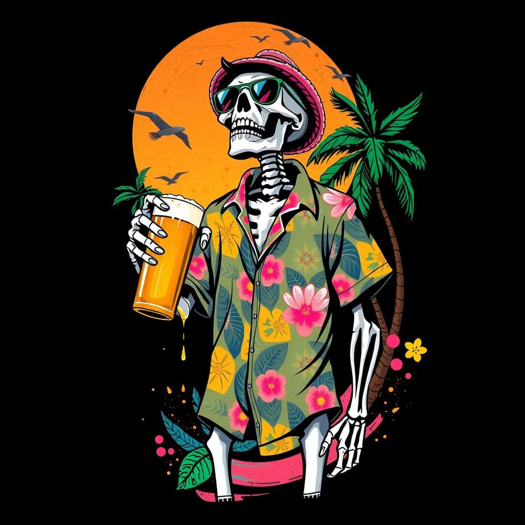 Colorful Beach Party Scene in Vibrant Graffiti Style