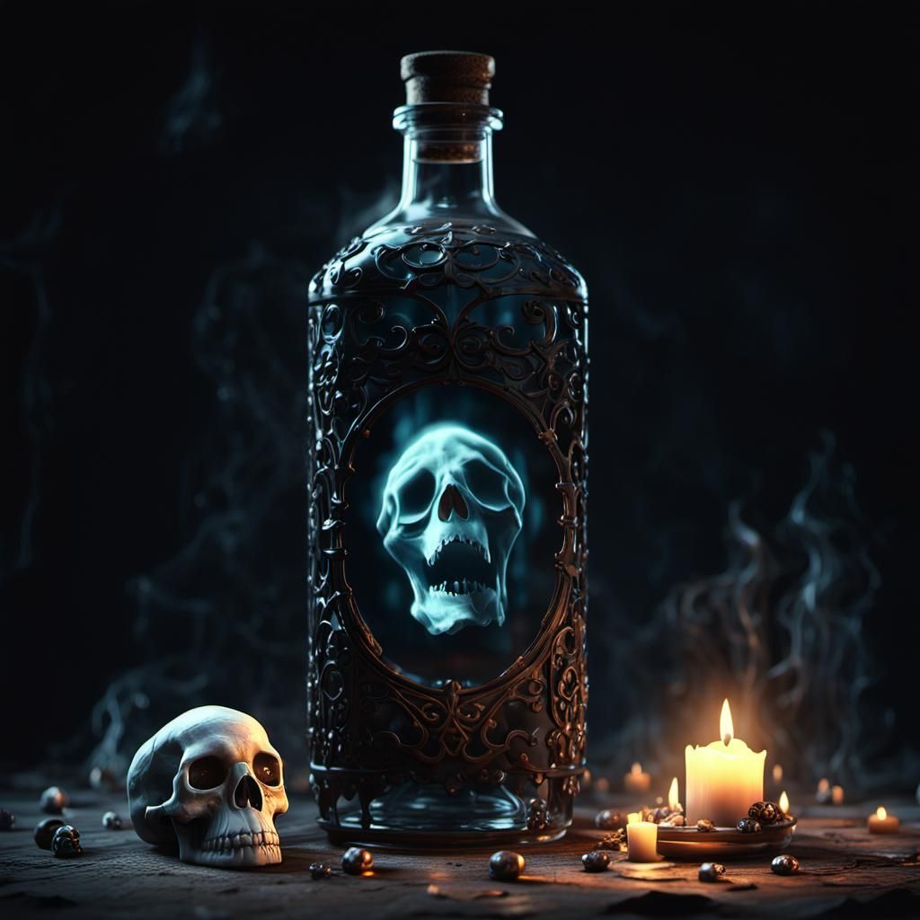 Eerie Black Magic Potion Ghost in Candlelight